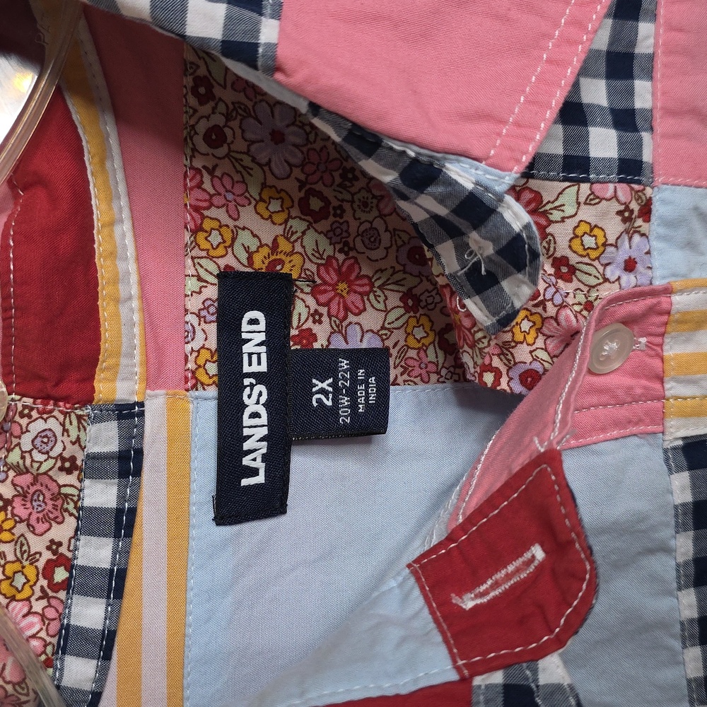 Colorful Patchwork Lands End 2X Button-Up Dress - image 2